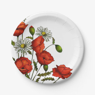 Assiettes En Carton Pavots et marguerites : Art floral, fleurs