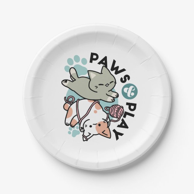 Assiettes En Carton Paws and Play – Adorable Cat Illustration (Devant)