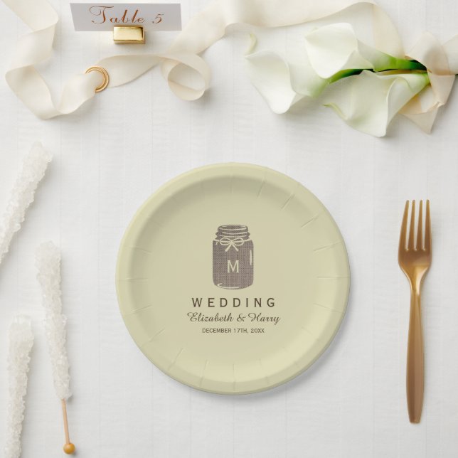 Assiettes En Carton Pays Burlap Mason Jar Mariage (Mariage)