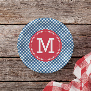 Assiettes En Carton Pays Chic Bleu En vichy Personnaliser Monogramme