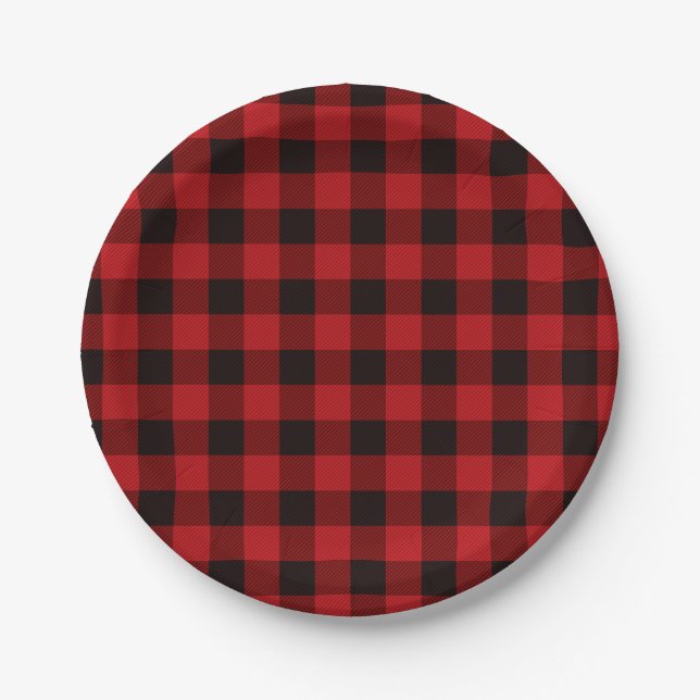 Assiettes En Carton Pays Rouge et noir plaid (Devant)