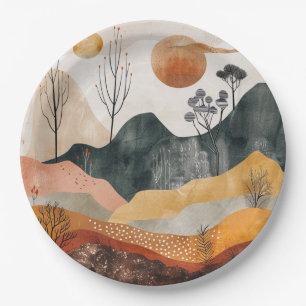 Assiettes En Carton Paysage Abstrait de Boho (15)
