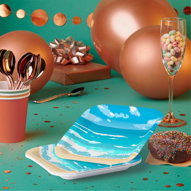 Assiettes En Carton Paysage côtier tropical d'Ocean Beach (Créateur téléchargé)