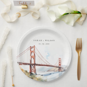 Assiettes En Carton Paysage de mariage du pont Golden Gate de San Fran