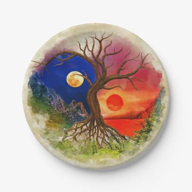 Assiettes En Carton Paysage de Yin Yang Tree (Devant)
