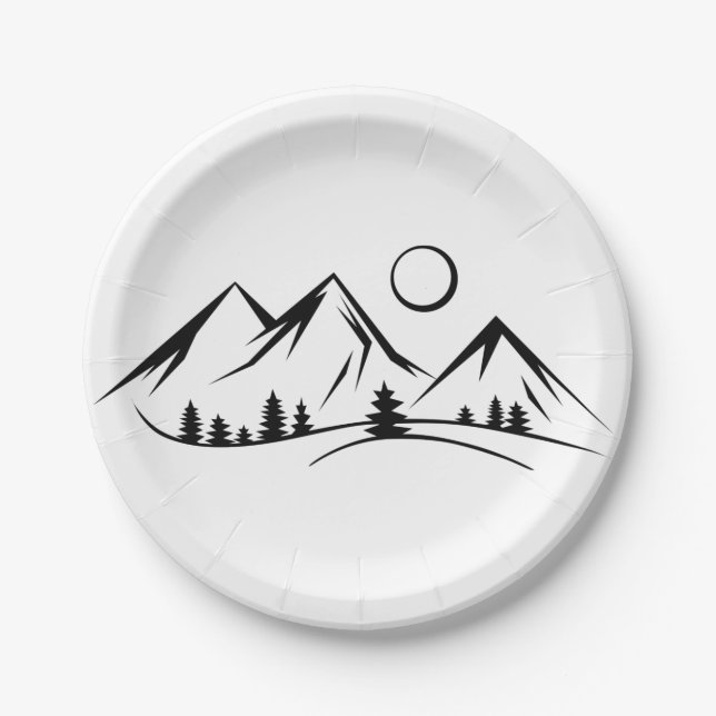 Assiettes En Carton Paysage des montagnes (Devant)