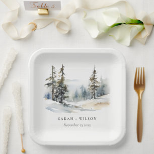 Assiettes En Carton Paysage des neiges d'hiver Mariage d'aquarelle