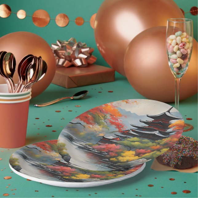 Assiettes En Carton Paysage japonais (Multi)