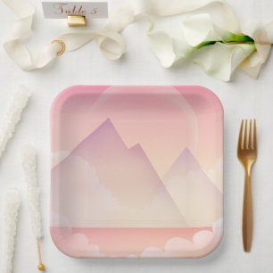 Assiettes En Carton Paysage rêvé de la montagne Pastel