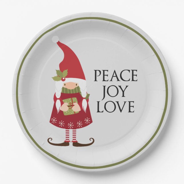 Assiettes En Carton Peace Jove Love Girl Gnome Holiday (Devant)