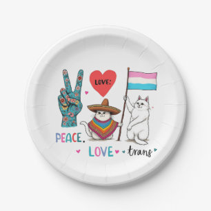 Assiettes En Carton Peace Love et Trans LGBTQ Transgenre