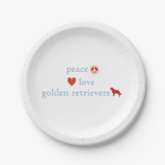 Assiettes En Carton Peace Love Golden Retrivers Plaques de papier