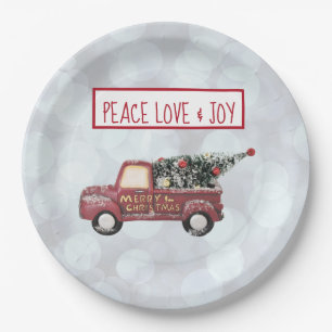 Assiettes En Carton Peace Love & Joy Camion Jouet Vintage