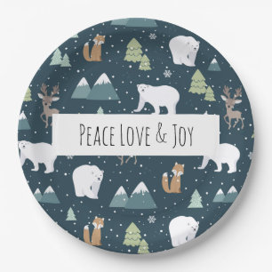 Assiettes En Carton Peace Love & Joy Christmas Animaux Motif