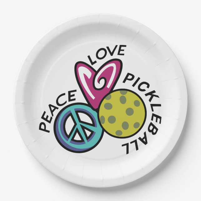 Assiettes En Carton Peace Love Pickleball (Devant)