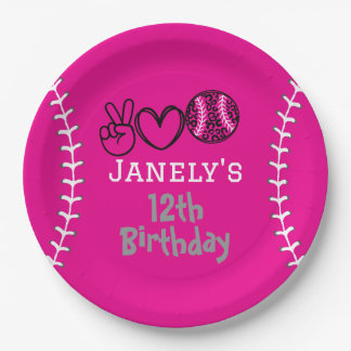 Assiettes En Carton Peace Love Softball Anniversaire