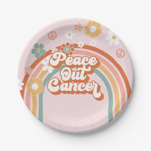 Assiettes En Carton Peace Out Cancer Hippie arc-en-ciel (Devant)