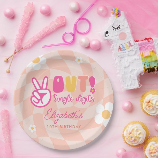 Assiettes En Carton Peace Out Chiffres simples Filles 10e anniversaire (Fête)