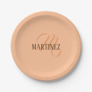 Assiettes En Carton Peach Fuzz Nom Personnalisé Élégant