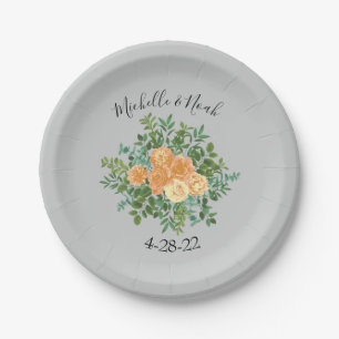 Assiettes En Carton Peach Grey Mariage Spring Floral