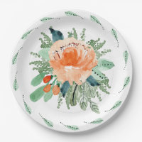 Peach Jade Turquoise Floral Aquarelle Mariage