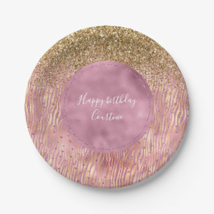 Assiettes En Carton Peach rose Glitzy Gold Parties scintillant Sparkle
