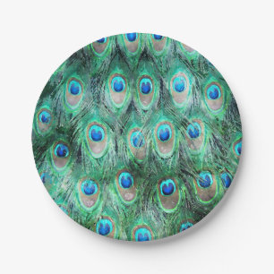 Assiettes En Carton Peacock Feathers Exotic Wild Watercolor Motif