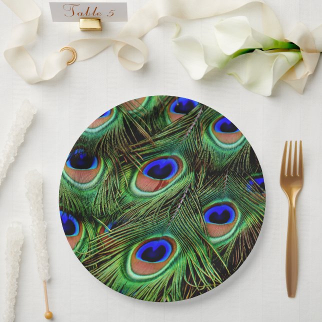 Assiettes En Carton Peacock Plumes Poster de animal Vert Turquoise (Mariage)