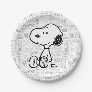 Assiettes En Carton PEANUTS Snoopy on Black White Comics