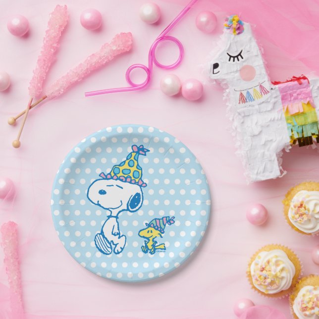 Assiettes En Carton PEANUTS | Snoopy & Woodstock Pois (Fête)