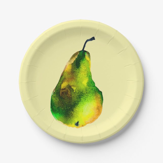 Assiettes En Carton Pear aquarelle fruit vert (Devant)