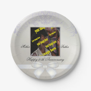 Assiettes En Carton Pearl Mariage Anniversaire 30e blanc jetable
