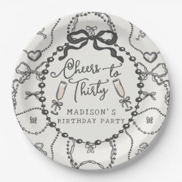 Assiettes En Carton Pearl & Prosecco Black Coquette Bow Anniversaire