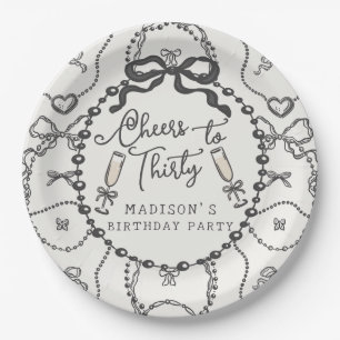Assiettes En Carton Pearl & Prosecco Black Coquette Bow Anniversaire
