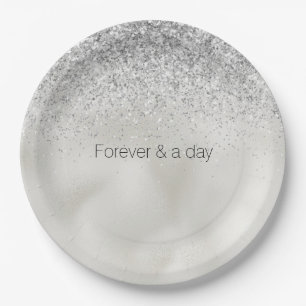 Assiettes En Carton Pearl White Luxe Parties scintillant en argent 