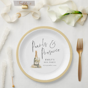 Assiettes En Carton Pearles de script moderne et la partie Hen de Pros