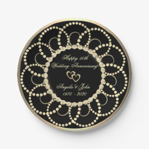Assiettes En Carton Pearls Diamonds 50e anniversaire de Mariage