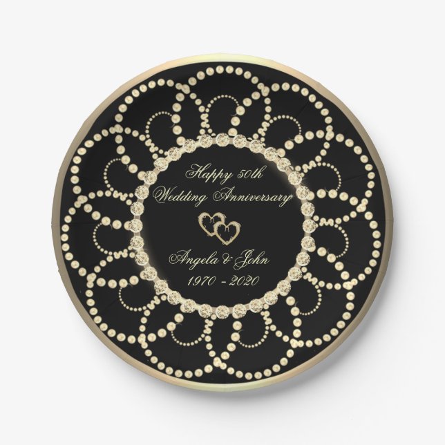 Assiettes En Carton Pearls Diamonds 50e anniversaire de Mariage (Devant)