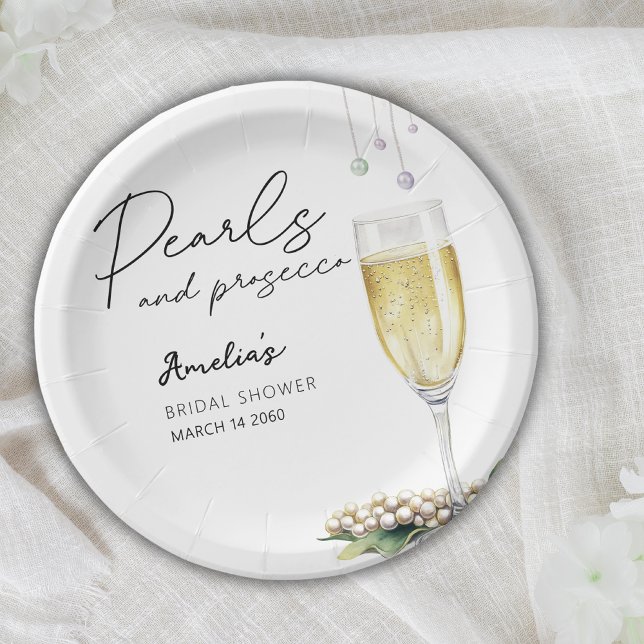Assiettes En Carton Pearls Et Prosecco Élégante Fête des mariées Verdo (Créateur téléchargé)