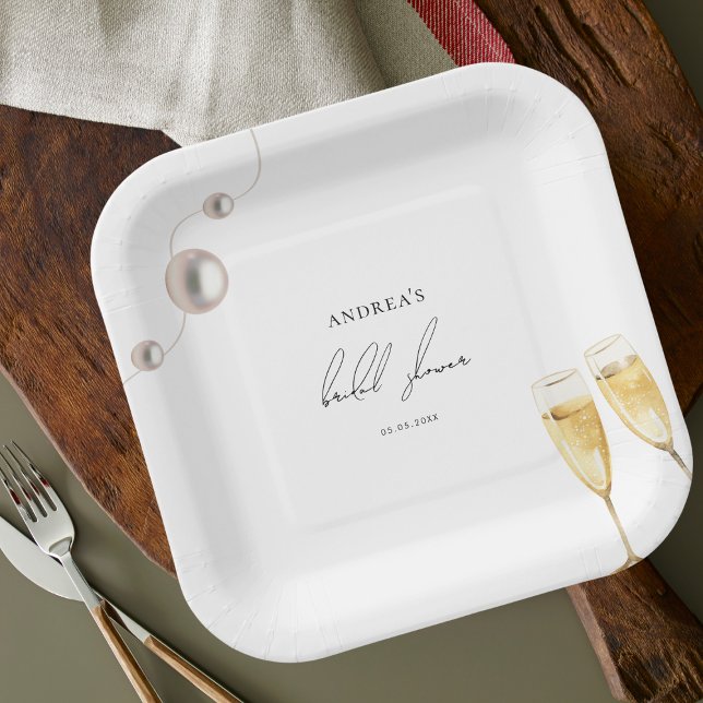 Assiettes En Carton Pearls & Prosecco Fête des mariées à thème Champag (Créateur téléchargé)