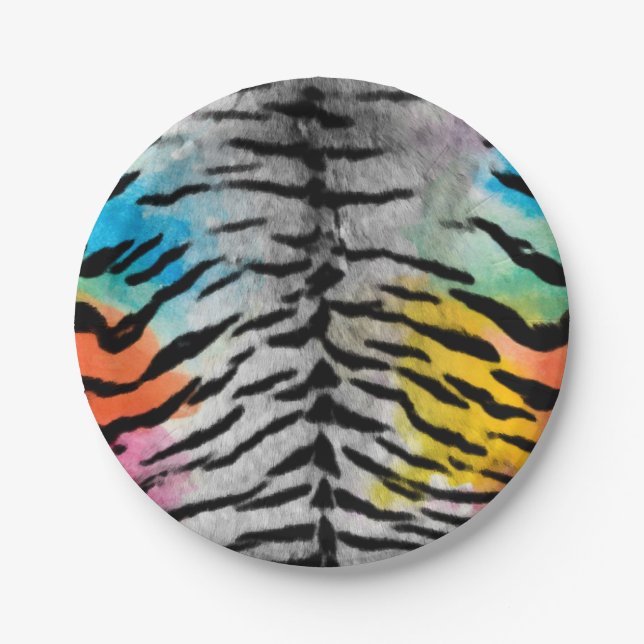 Assiettes En Carton Peau de tigre de nuit psychédélique Imprimer (Devant)