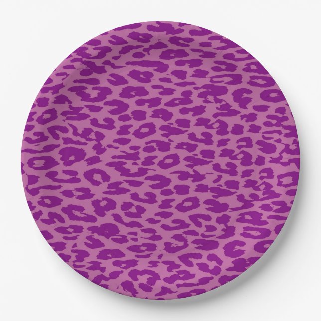 Assiettes En Carton Peau Empreinte de léopard violette (Devant)