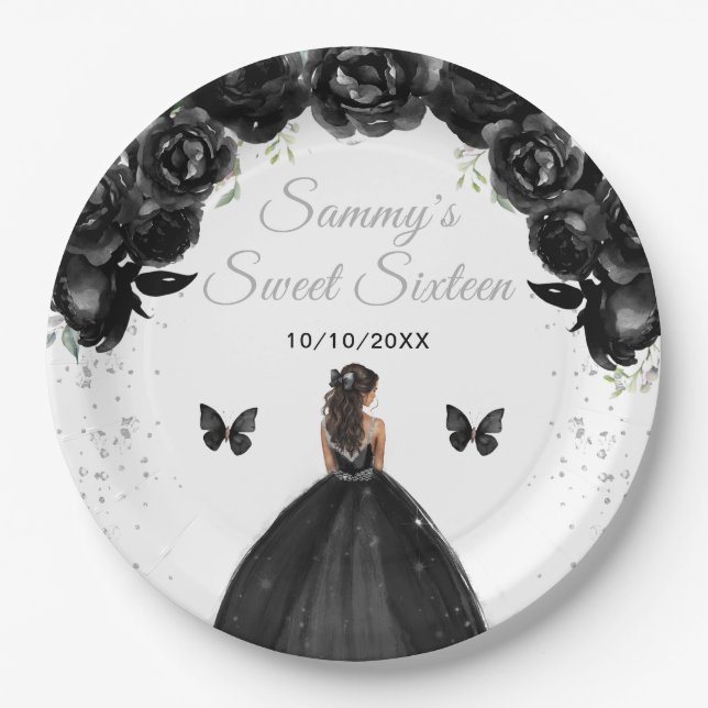 Assiettes En Carton Peau noire princesse Sweet sixteen (Devant)