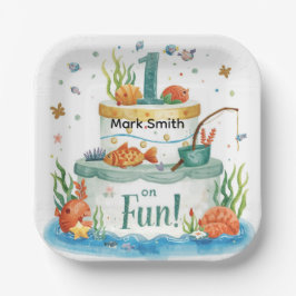 Assiettes En Carton Pêche 1er Anniversaire Fête avec Cake Design