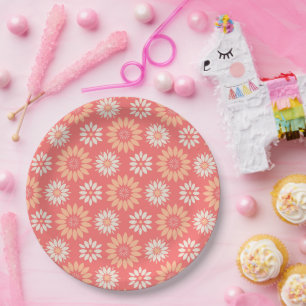 Assiettes En Carton Pêche et crème Florale