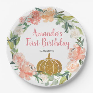 Assiettes En Carton Pêche florale notre peu d'anniversaire de