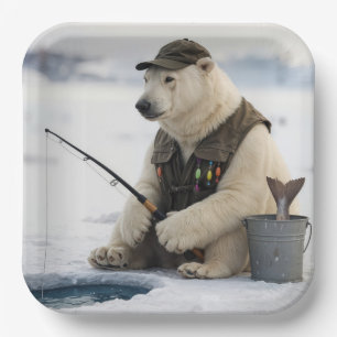 Assiettes En Carton Pêche sur glace d'ours polaire