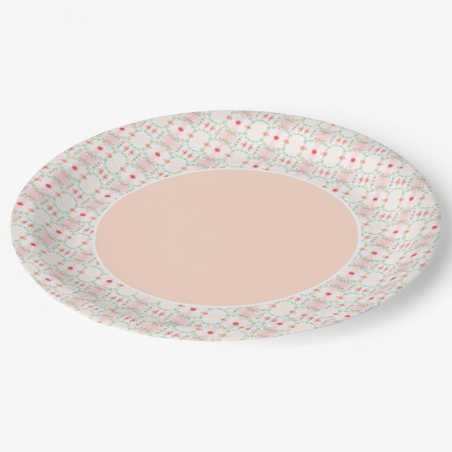 Assiettes En Carton Pêche Turquoise et rose (Angle)