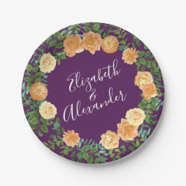 Assiettes En Carton Pêcher Mariage violet Roses floraux