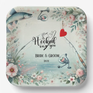 Assiettes En Carton Pêcheur mariage avec verge et fleurs